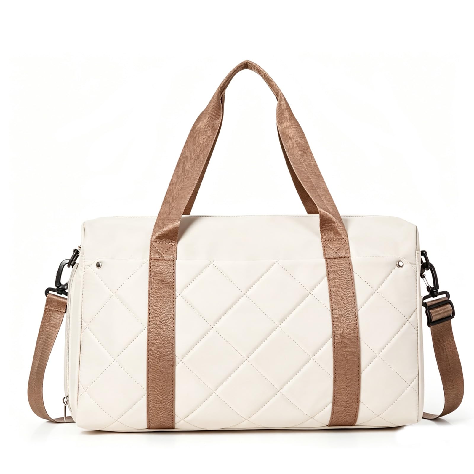 WEPLAN Gym Bag Womens Men Sports Fitness Bags Weekend Overnight Bag Travel Duffle Bags for Women with Shoes Compartment Wet Pocket,Holdall Hospital for Swimming Carry on Hand Luggag,F1-Beige Brown