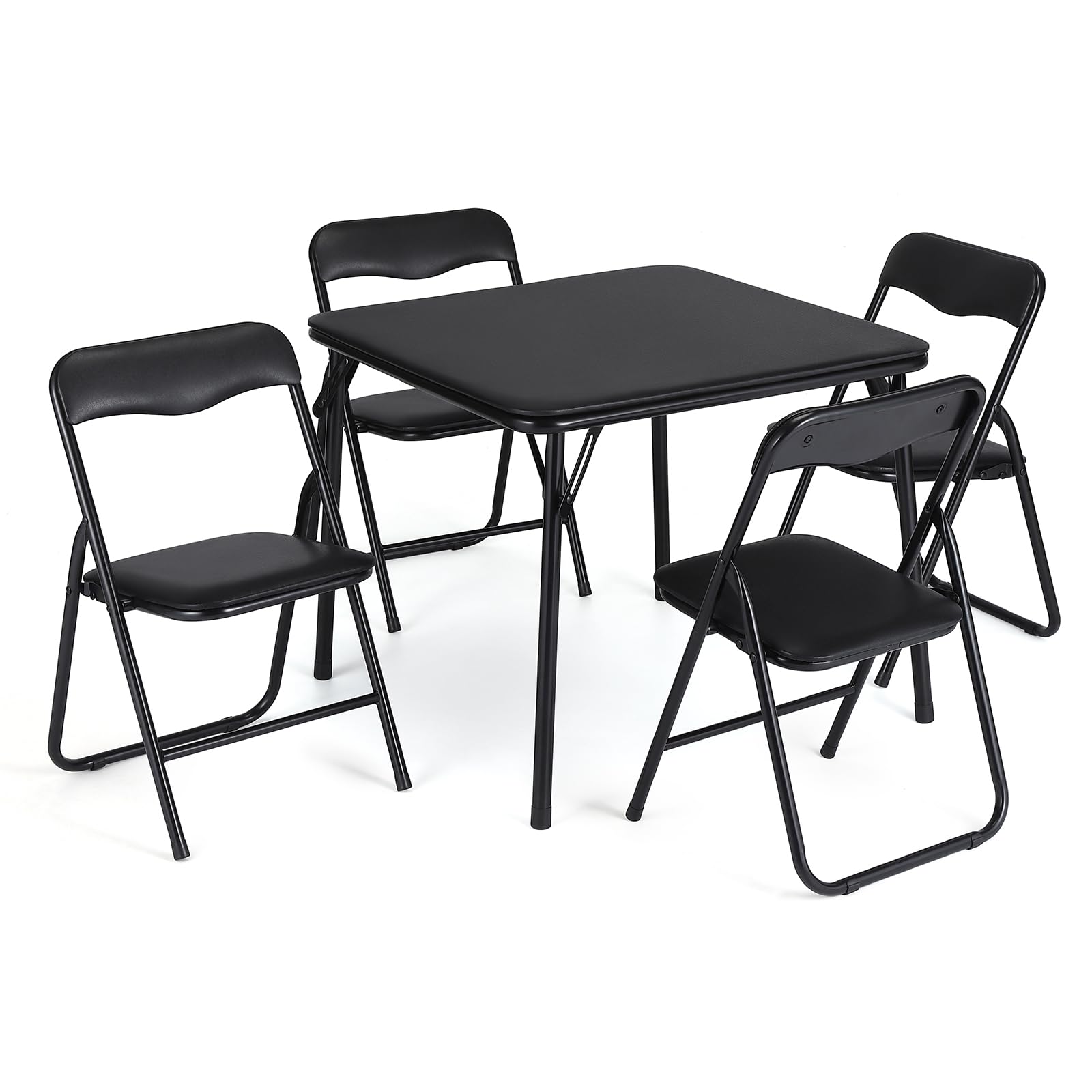 GarveeHome Folding Card Table and Chair Set of 5, Upholstered Foldable Table and Chair Set, Portable Metal Frame Children's Activity Table and Chairs Set for Eating, Reading, Playing, Black