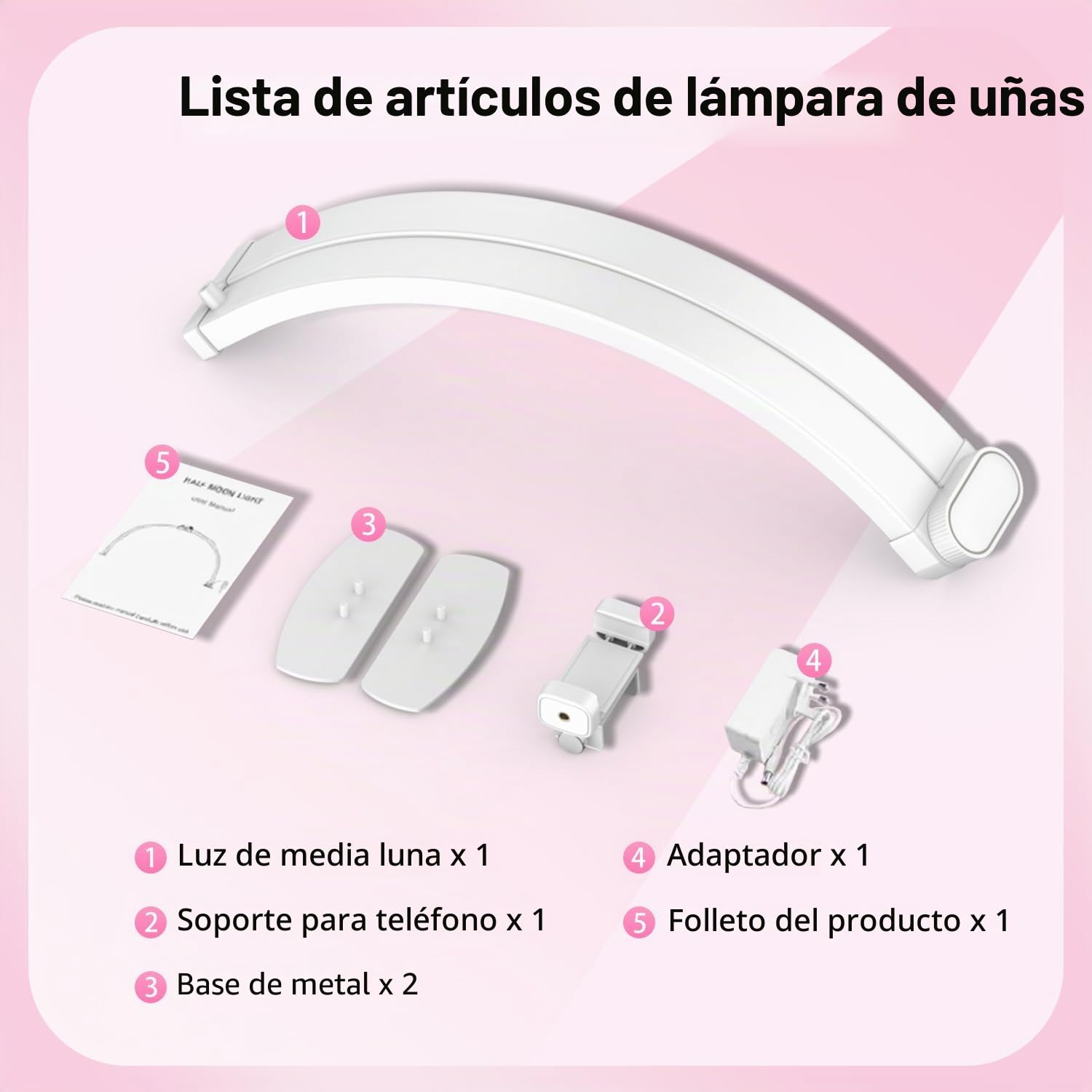 yAyusi Luz de Media Luna con Soporte para Teléfono Móvil, 74CM 35W Plegable Lámpara LED de Luna, 3 Modos, 10 Niveles de Brillo Ajustables, Adecuado para Belleza/Arte de Uñas/Tatuajes