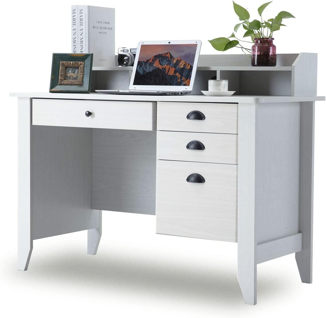 Buy Catrimown Computer Desk with Drawers and Hutch Shelf, Wood