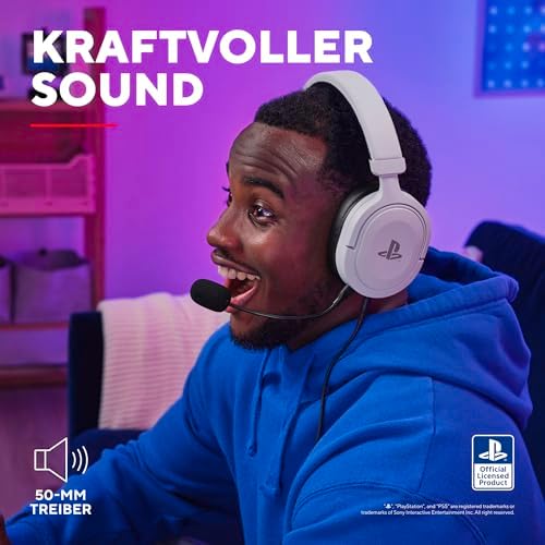 Bild 2 - Trust Gaming Headset GXT 498W Forta Offiziell Lizenziert für PlayStation 5, Nachhaltig, PS4 / PS5 Headset, 1,2 m Kabel, Abnehmbares Mikrofon, Verstellbarer Kopfbügel, Over-Ear Kopfhörer, Weiß