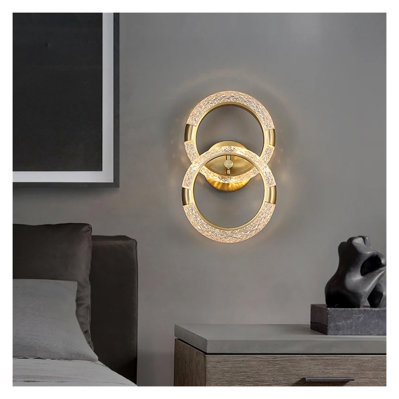 OLSKFUH Modern Minimalist Round Wall Lamp Gold Copper Wall Light Living Room Sofa Background Bedroom Bedside Aisle Sconce Lamp,Warm White-2 lights
