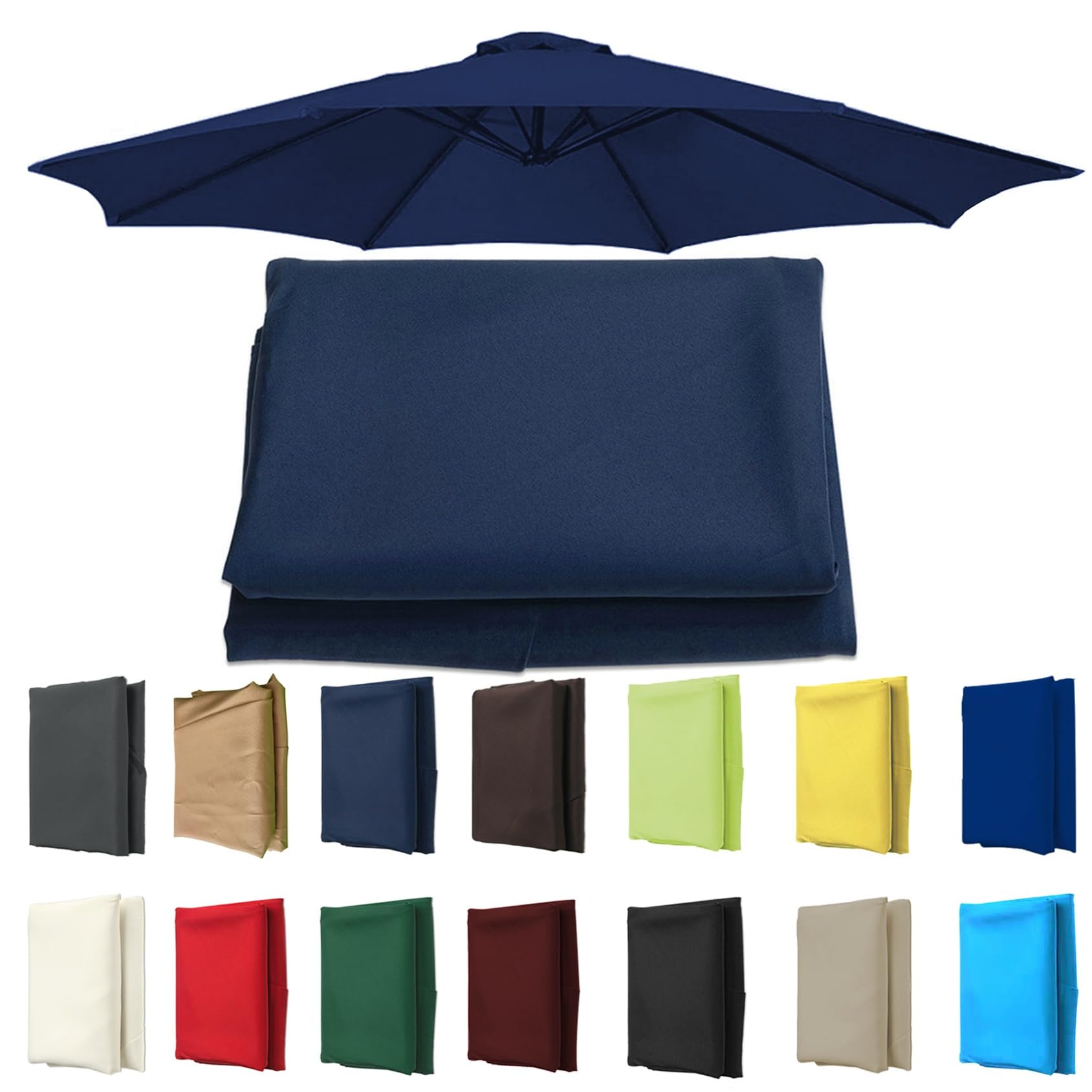 6 Arms/8 Arms Sun Umbrella Replacement Cloth, 200/270/300 CM Umbrella Replacement Canopy Cantilever Parasol Top Fabric Cover Sunshade Cloth - For Garden Patio Yard Beach Pool Market Table(Color:Navy b