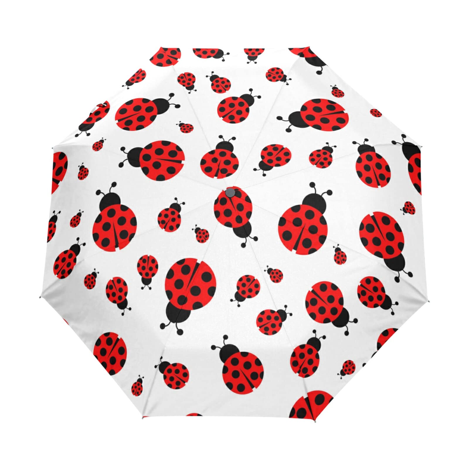 Oyihfvs Seamless Big and Small Red Ladybugs on White Automatic Windproof Waterproof Umbrella, Folding Umbrella Reinforced Portable Compact Anti-UV Sun rain Auto Open/Close