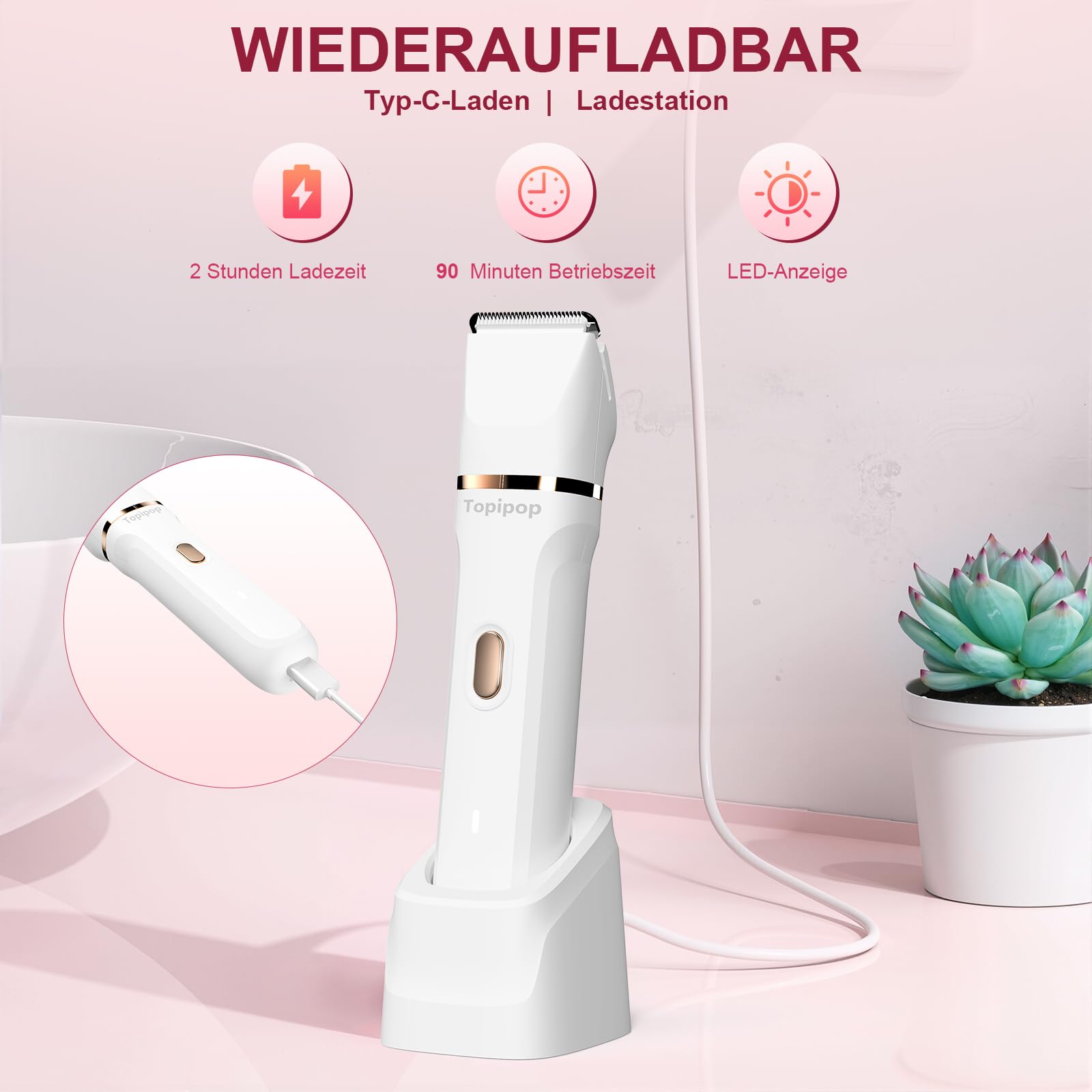 Intimrasierer für Frauen, 3 in 1 Elektrischer Rasierer Damen für Bikinizone, Gesicht und Körper, Kabelloser Bikini Trimmer für Intimbereich, Wasserdicht & Hautfreundlich(Weiß)
