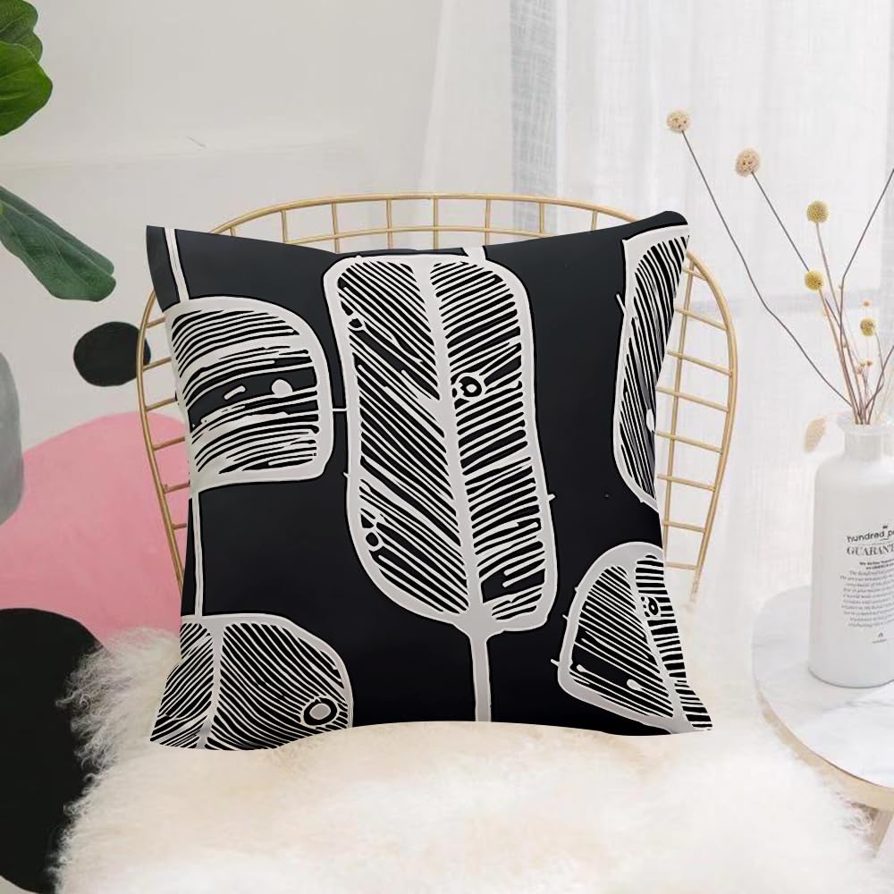 Hyosxw Pattern. Black And White Pattern Of Leaves. - A8 Cushion Cover,Throw Pillow Case Home Decorative For Living Room Bedroom Sofa Chair 18X18 Inch,Pattern. Black And White Pattern Of Leaves. Design For Paper Textiles And Print,Pillowcase 45X45cm