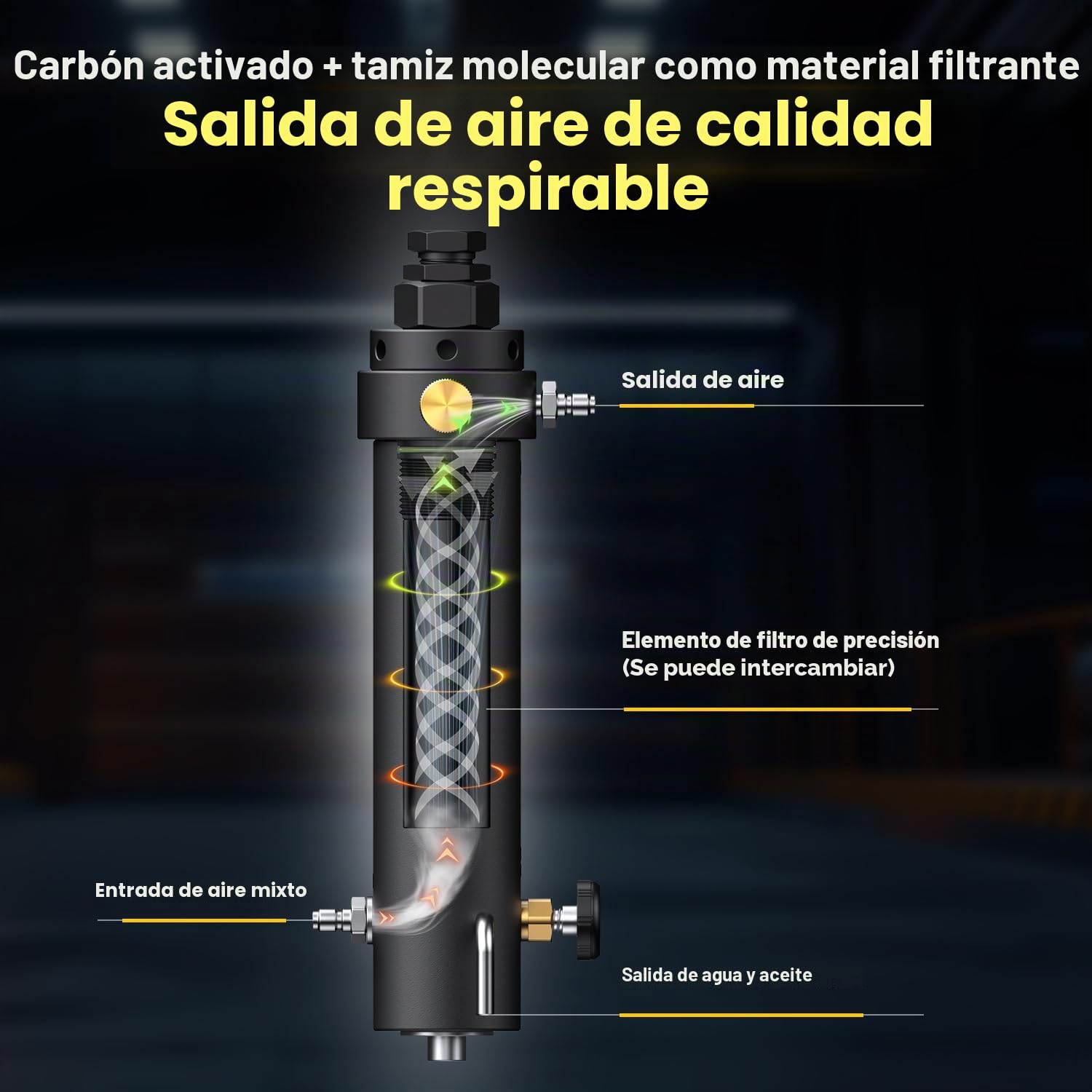 GX-PUMP - Filtro de compresor de aire PCP de alta presión de grado profesional con función de mantenimiento de presión, separador de aceite/agua de 5800 PSI, montaje magnético o de tornillo, entrada