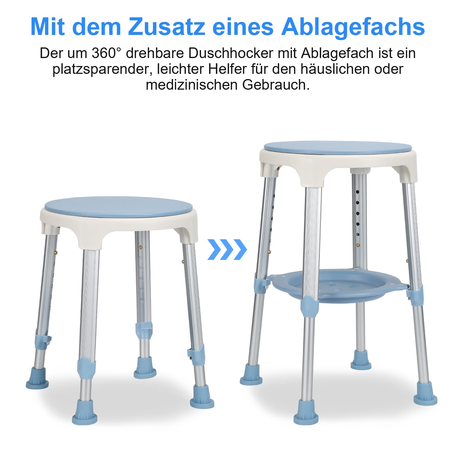 Taburete de Ducha, Silla de Ducha Giratoria 360° con Paletas y Bola de Baño, Altura Ajustable 42-54 cm Taburete, Ayuda para la Ducha, Asiento de Ducha para Ancianos y Mujeres Embarazadas