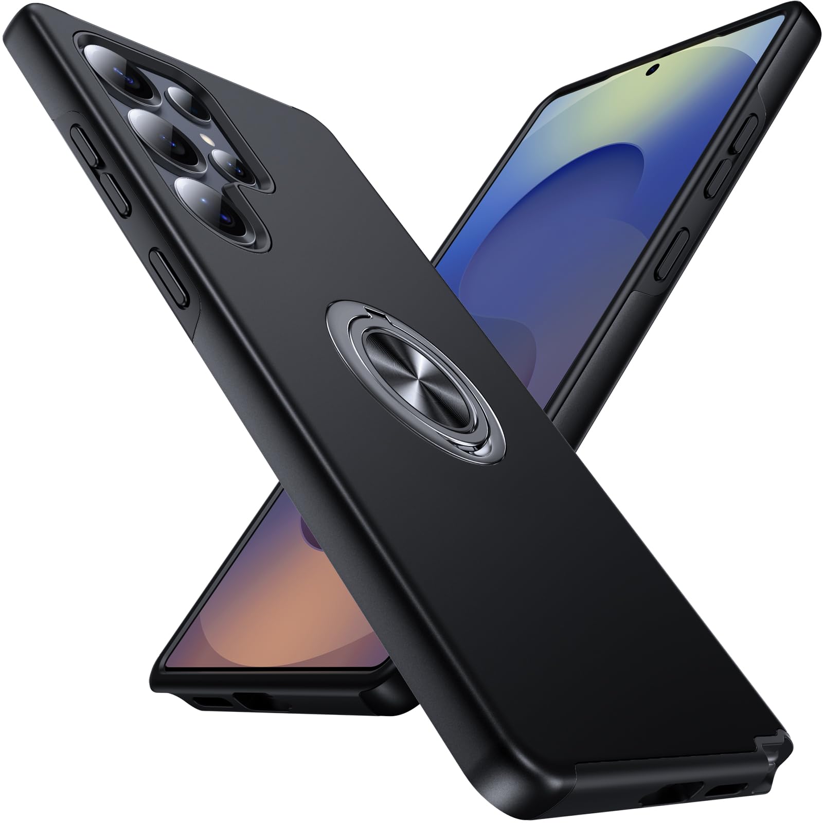 Anqrp Hiddenian Serier Hülle für Samsung Galaxy S25 Ultra, [Eingebetteter Ständer] [Wärmeableitung] Schwerlast Mehrschichtig Schutzstoßstange Schutzhülle für Samsung S25 Ultra (6,9 Zoll), Schwarz
