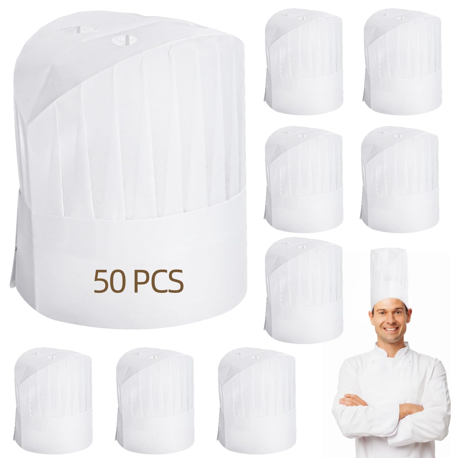 CACAZI 50 cappelli da chef usa e getta, in tessuto non tessuto, regolabili e traspiranti