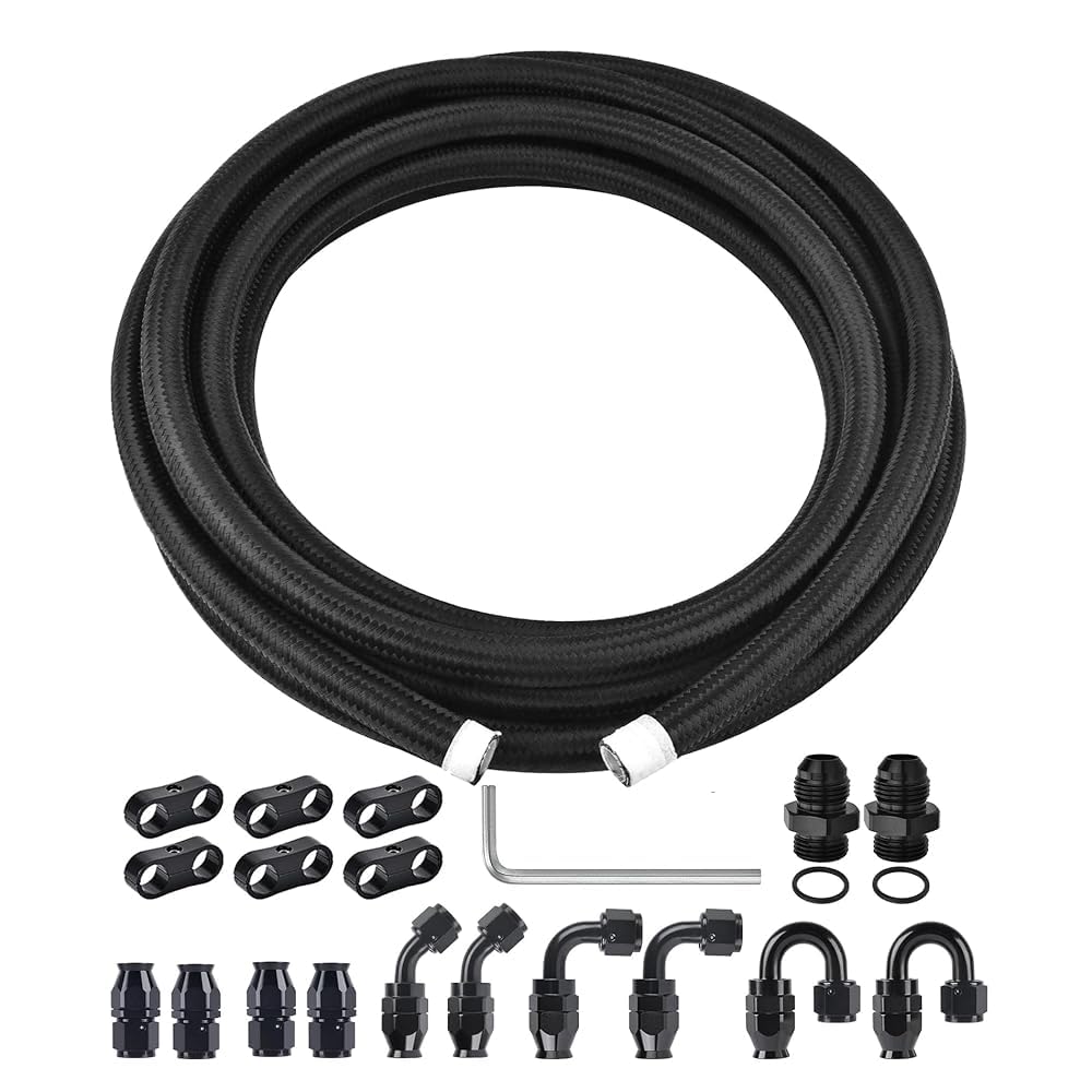 EVIL ENERGY 10AN PTFE Fuel Line Kit, AN10 E85 Nylon Braided Fuel Hose kit 20FT Black