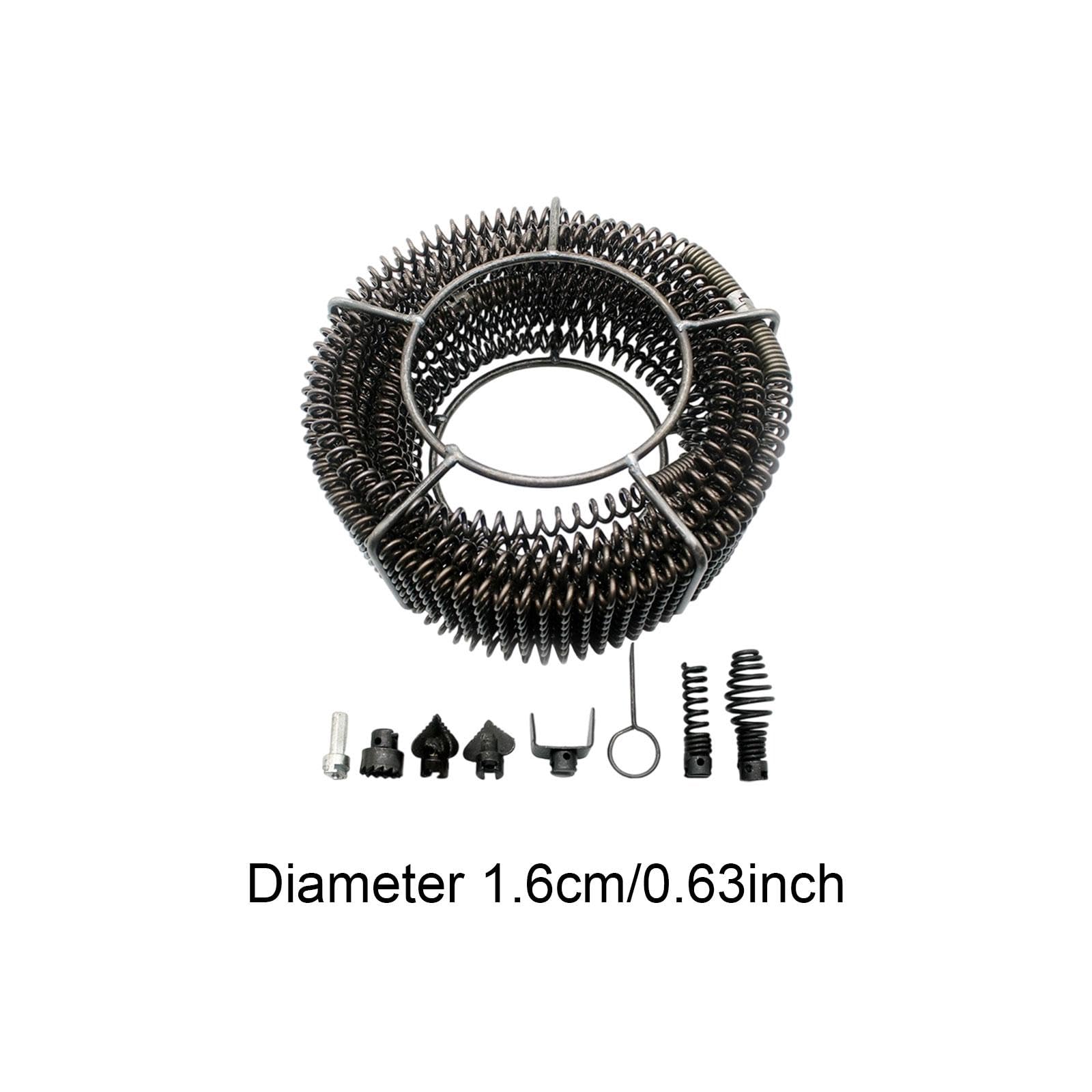 Resorte de Extensión para Tubería Herramienta de Limpieza de Drenaje Cepillo Desatascador Portátil Muelle Compresor de Alambre de Acero Adecuado para, 12 M Length