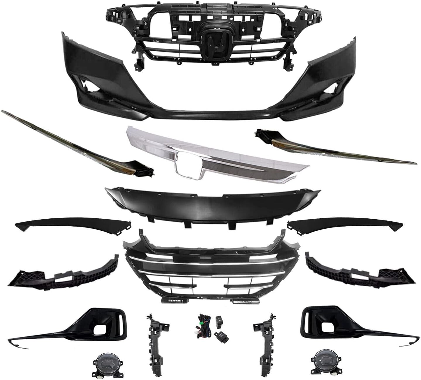Accord Front Bumper Cover Kit Compatible with 2021 2022 Ho-nda Accord EX, LX, Sport, Touring USA Built Sedan With Fog Light