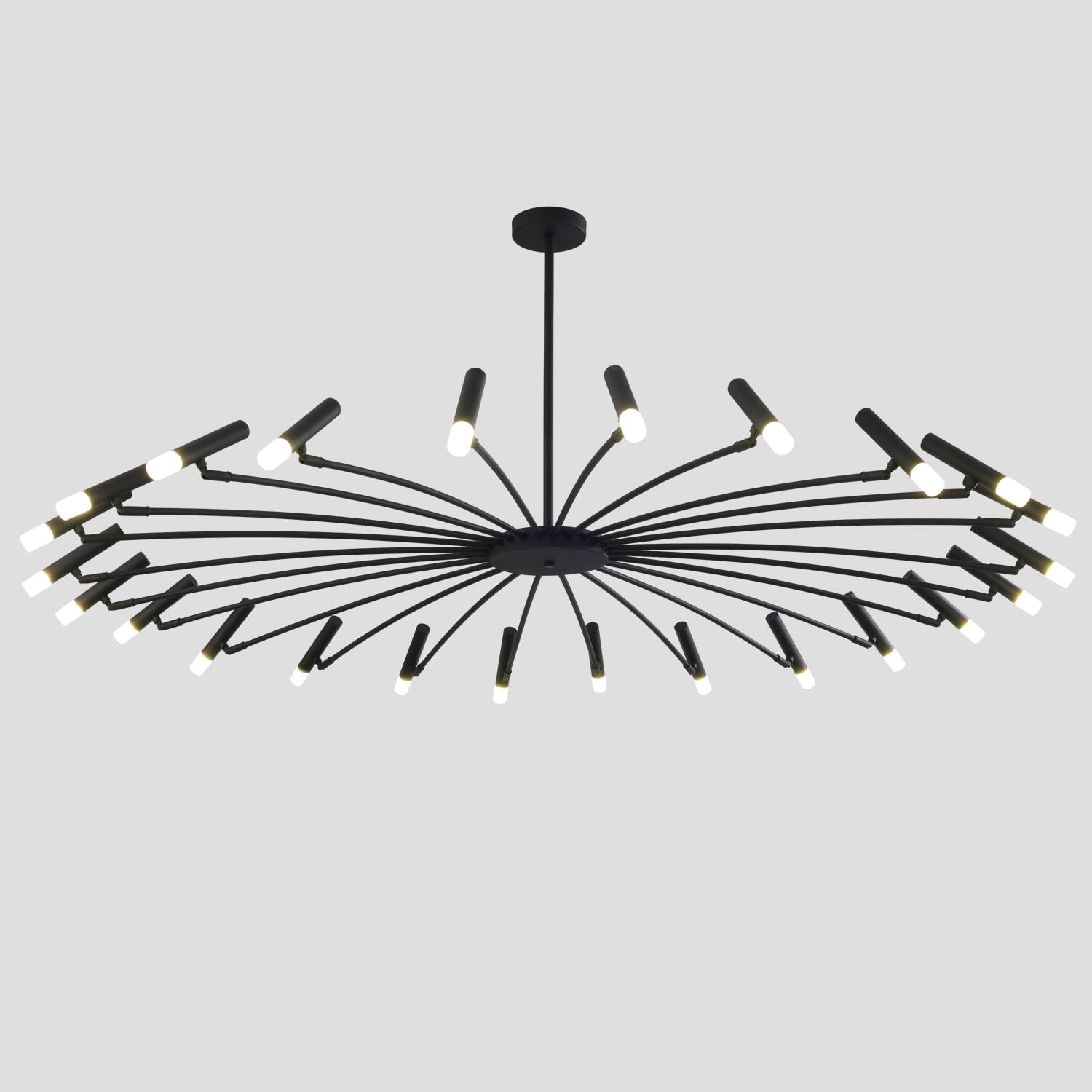 24-Light Large LED Chandelier Black Contemporary Acrylic Pendant Light Modern LED Light Fixtures Ceiling Hanging Mid Century Sputnik Chandeliers Flush Mount for Kitchen Island Dining Room