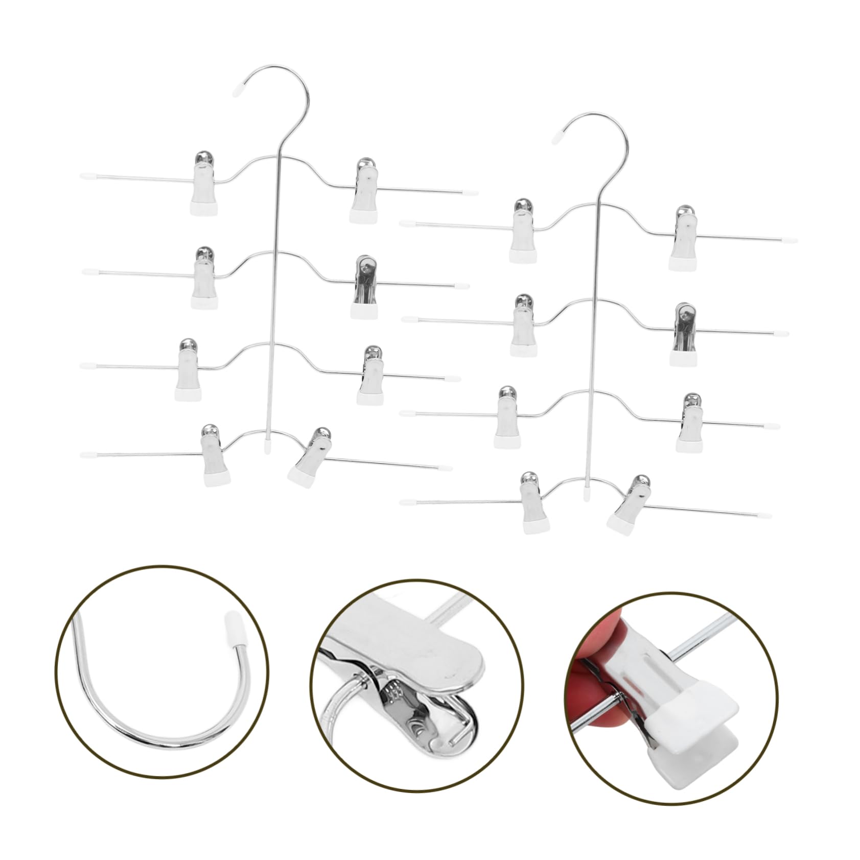 4 Stück-Pack Rockbügel mit Clips, 4-stöckig, Weiß, Manganstahl