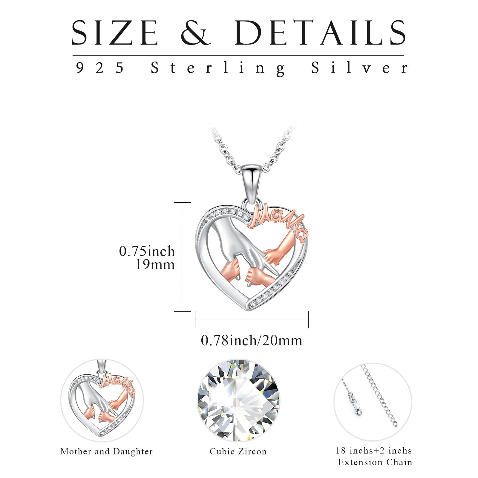 Mutter und Tochter Kette 925 Sterling Silber Mama Halskette Mom und Kind Liebe Herz Anhänger Anhänger Halskette Schmuck Geschenke für Mama