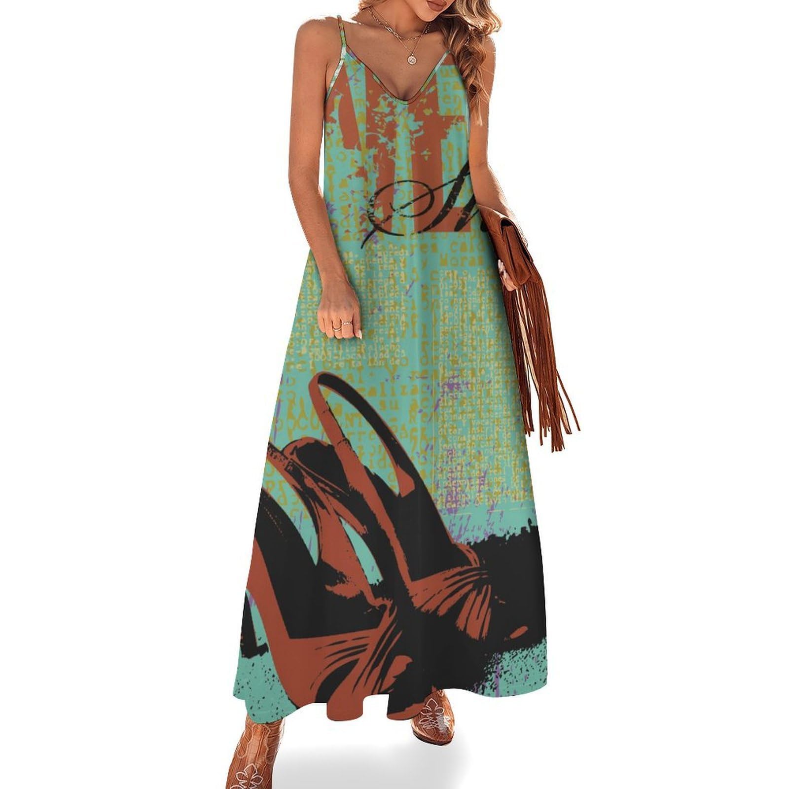 Robe Maxi pour Voyages Légère et Sans Plis Style Talons Hauts Rétro Élastique