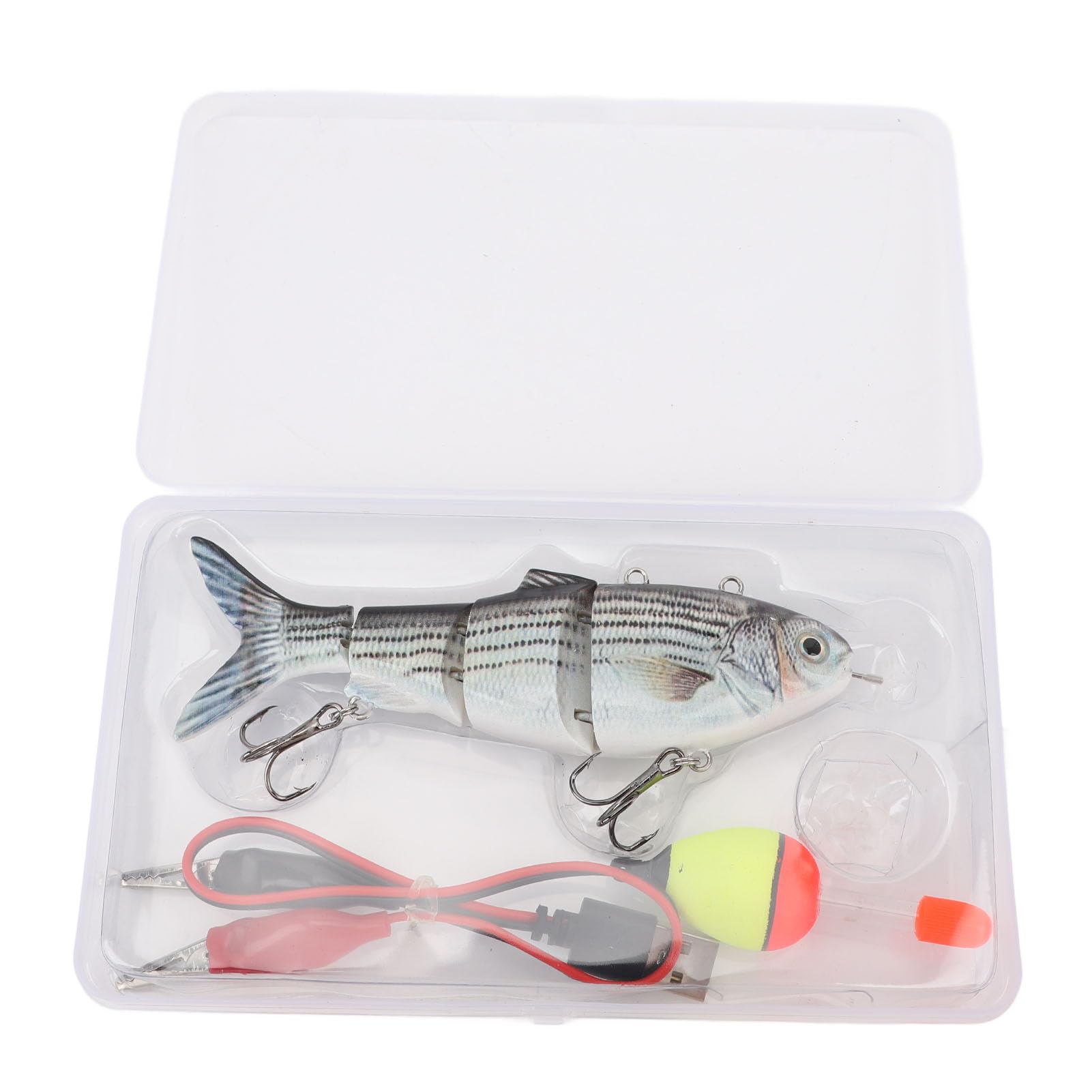 Esca da Pesca, Esca da Pesca Elettrica Ricaricabile Tramite USB Nuoto Automatico Esca per Spigola Realistica Luce a LED Wobbler Multi Snodato Swimbaits Esca D'acqua Dolce (BL-620)