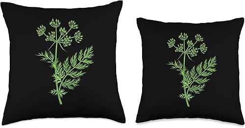 Vista 3 de Green Herb Plant Retro Vintage Drawing Art - Caraway Throw Pillow