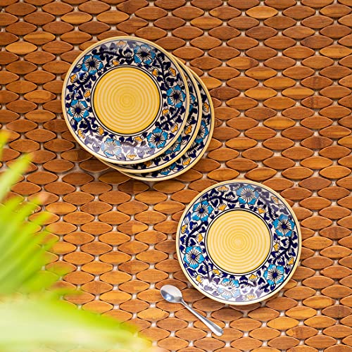 Image of ExclusiveLane Ceramic Quarter Plates /Side Plates for Snacks Plates (Set of 4, 7 Inches, Dishwasher & Microwave Safe) | 'Badamwari Bagheecha' Handpainted Ceramic Plates /Pasta Plate /Serving Plate