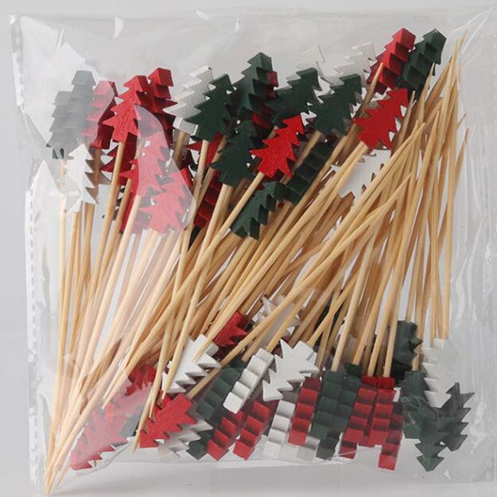 200 Pcs Christmas Tree Bamboo Fruit Sticks Cocktail Picks Christmas Party Drink Toothpicks Sandwich Appetizer Skewers