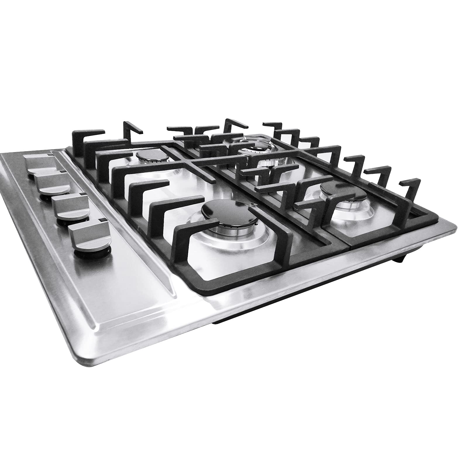 Cocina de gas empotrable de acero inoxidable con 4 focos, para cocina de gas natural, color plateado (59 x 51 cm)