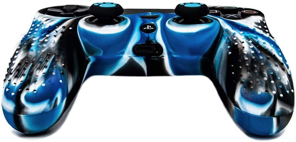 Taifond Anti-Slip Silicone Controller Cover Protective Skins for PS4/SLIM/PRO Controller with 4 Thumb Grip Caps (White&Blue)