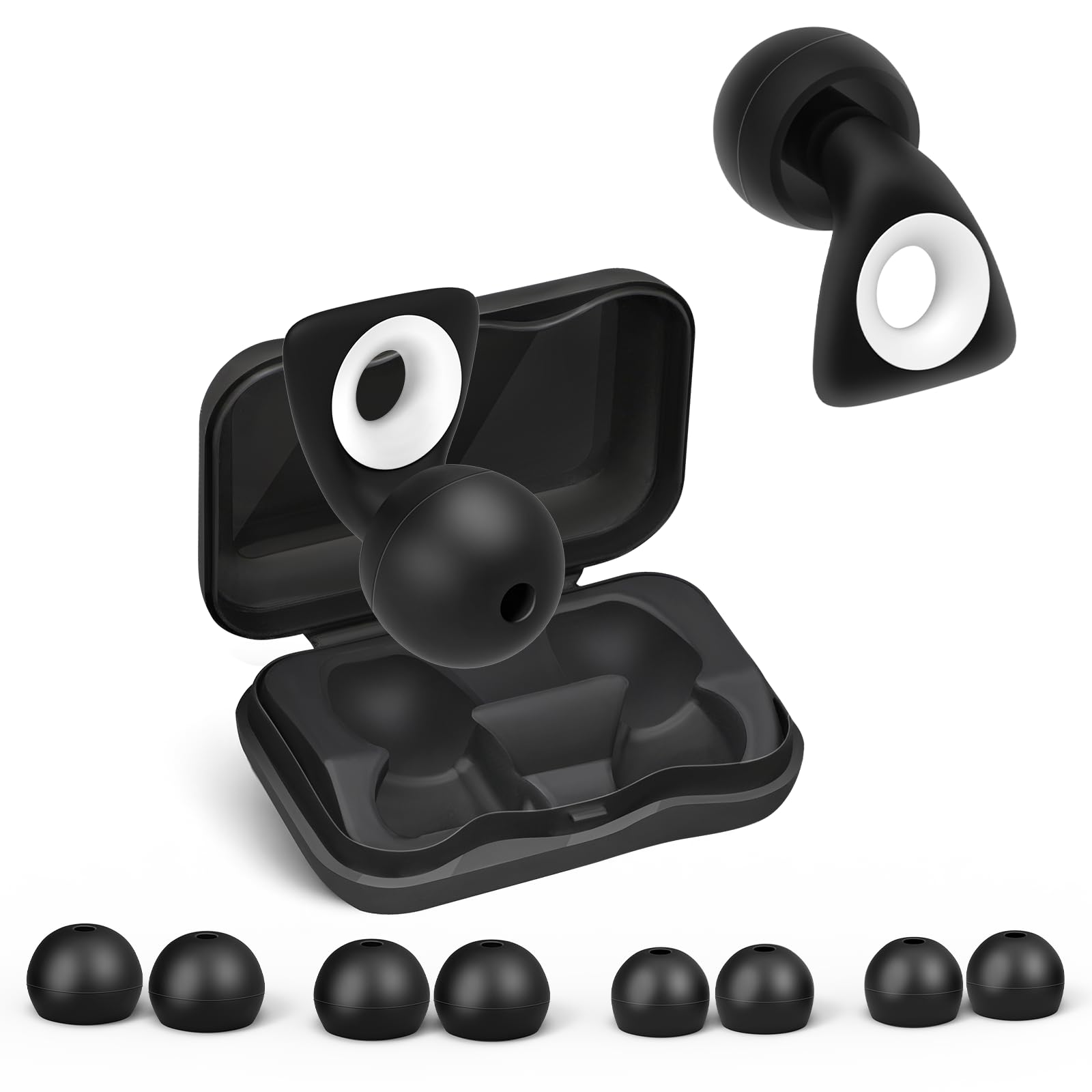 Alyvisun Noise Cancelling Ear Plugs for Sleeping, Soft Silicone Sleep Earplugs, Reusable Earplug for Concert, Deep Focus, Studying, Traveling-Black (S/L)