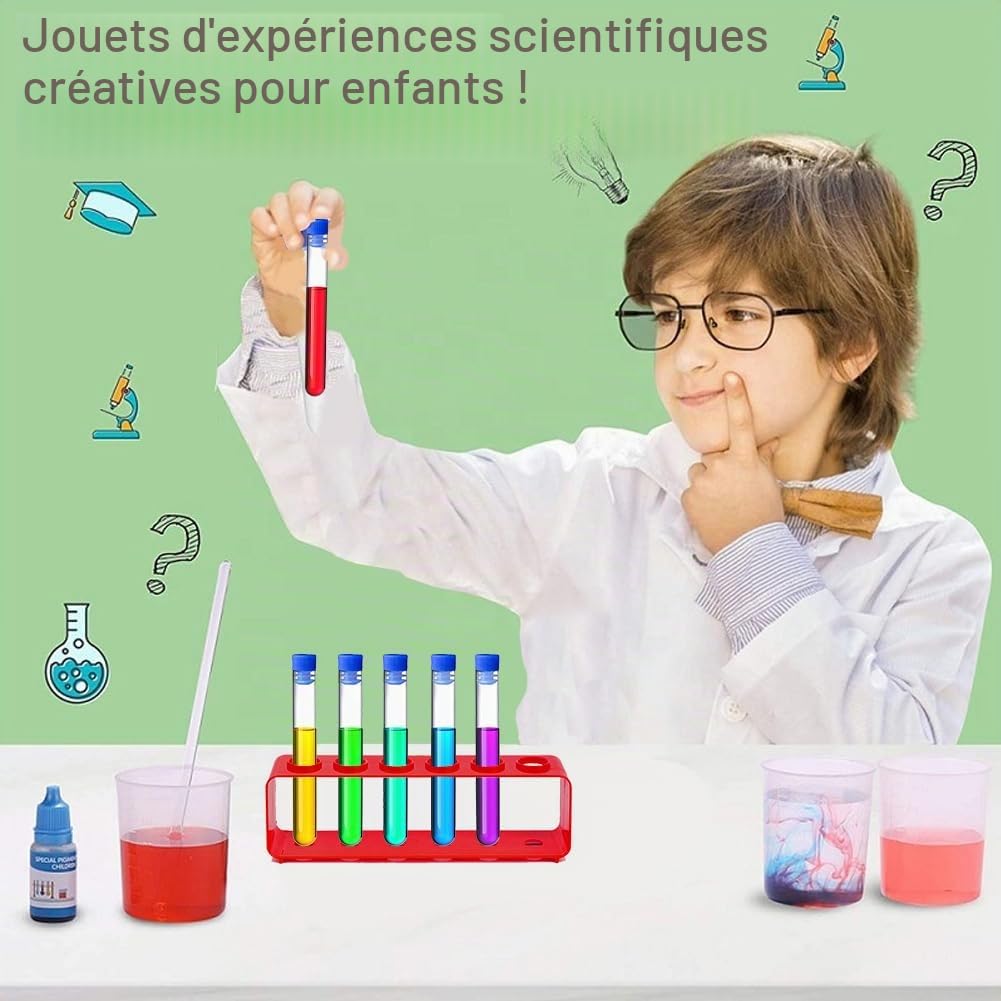 Tube a essai plastique, 7 pièces tubes à essais plastique enfants Tube à Essai avec Bouchon jeux d'eau pour enfants kit de test de laboratoire trousse scientifique familiale pour garçons et filles