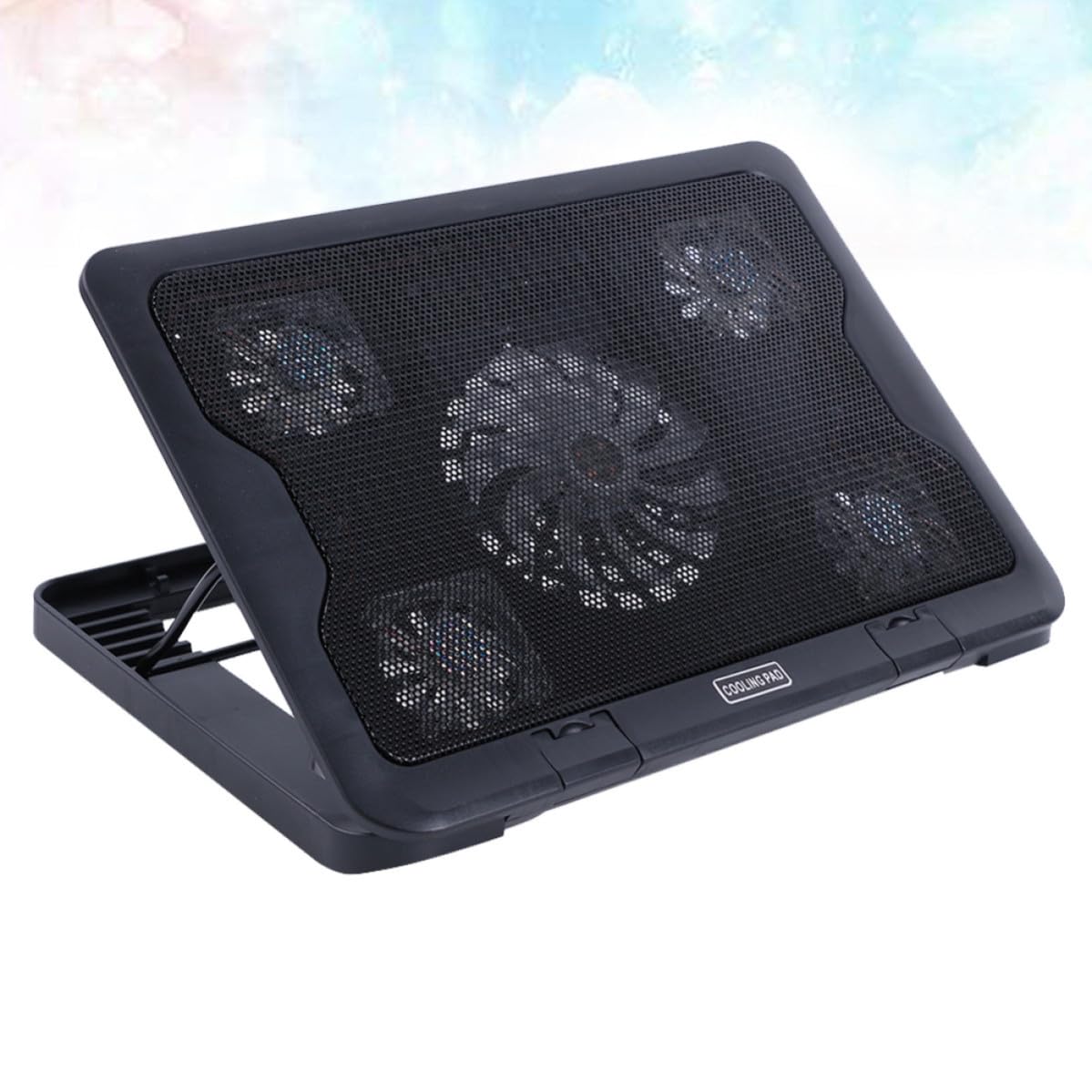 DOITOOL Base de Refrigeración en Metal Negro para Portátil 5 Ventiladores LED, Soporte Portátil Ajustable y Antideslizante para Decoracion Verano