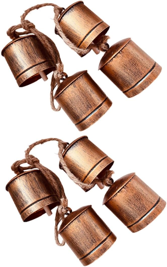 Vintage Metal Iron Cow Bells 2pcs Rustic Hanging Decorative Bells with Chime for Outdoor Patio Yard Garden Décor