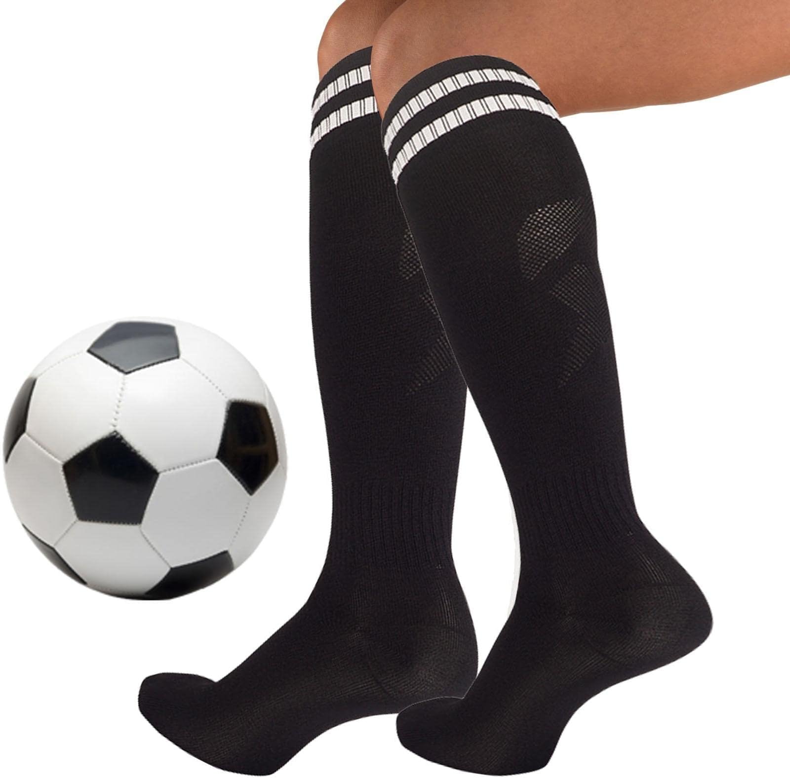 zhouwen 4 Pcs Knee High Tube Socks,Men Women Over Knee Socks Striped Stretch Football Soccer Sports Longue Chaussette Long Socks - Compression Socks Football Socks Non-slip Long Tube Knee High