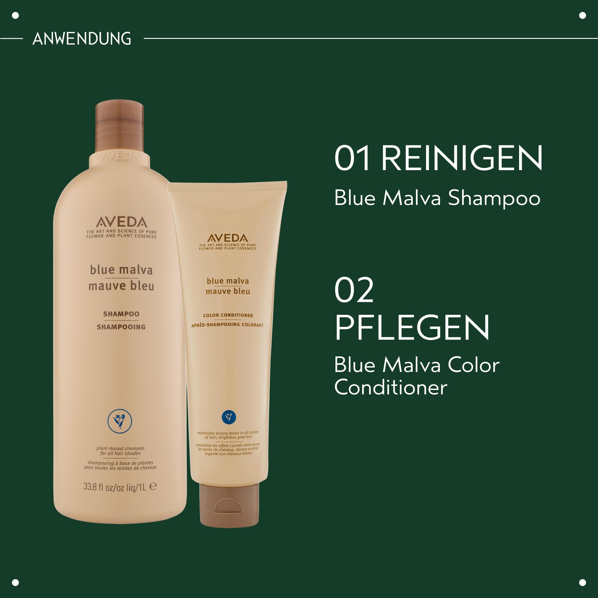 Aveda Blue Malva™ Shampoo Silbershampoo 1000 ml | Neutralisiert Gelbstich | Für blondes & graues Haar