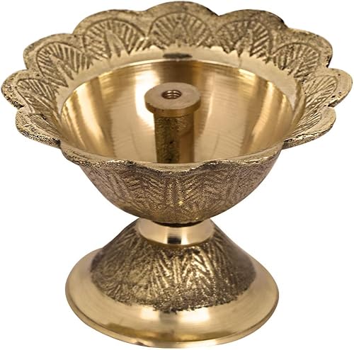 Miniatura 6 de SATVIK - 1 pieza de latón en forma de flor Diya diseño grabado Devdas Metal Akhand Dia Festival Diwali Puja Pooja Mandir Home Temple Oil Lamp con