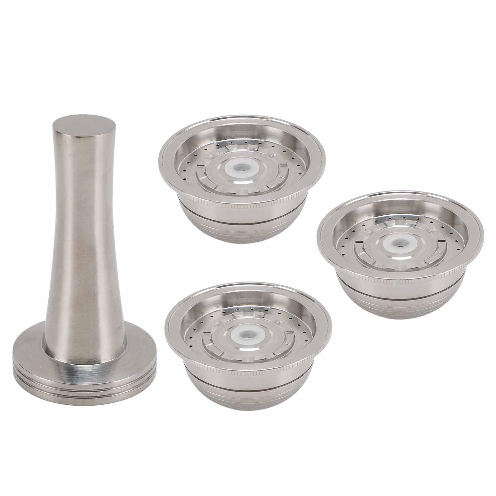3pcs Cápsulas de café reutilizables de acero inoxidable Cápsulas de café recargables 230 ml con cepillo de cuchara de café 6 pegatinas