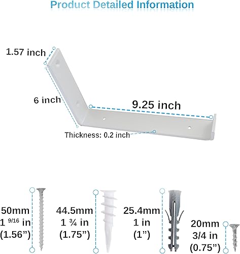 Miniatura 10 de Soportes de estante Paquete de 6 soportes flotantes resistentes de 6.0 pulgadas de largo x 4.0 pulgadas de alto x 1.5 pulgadas de ancho