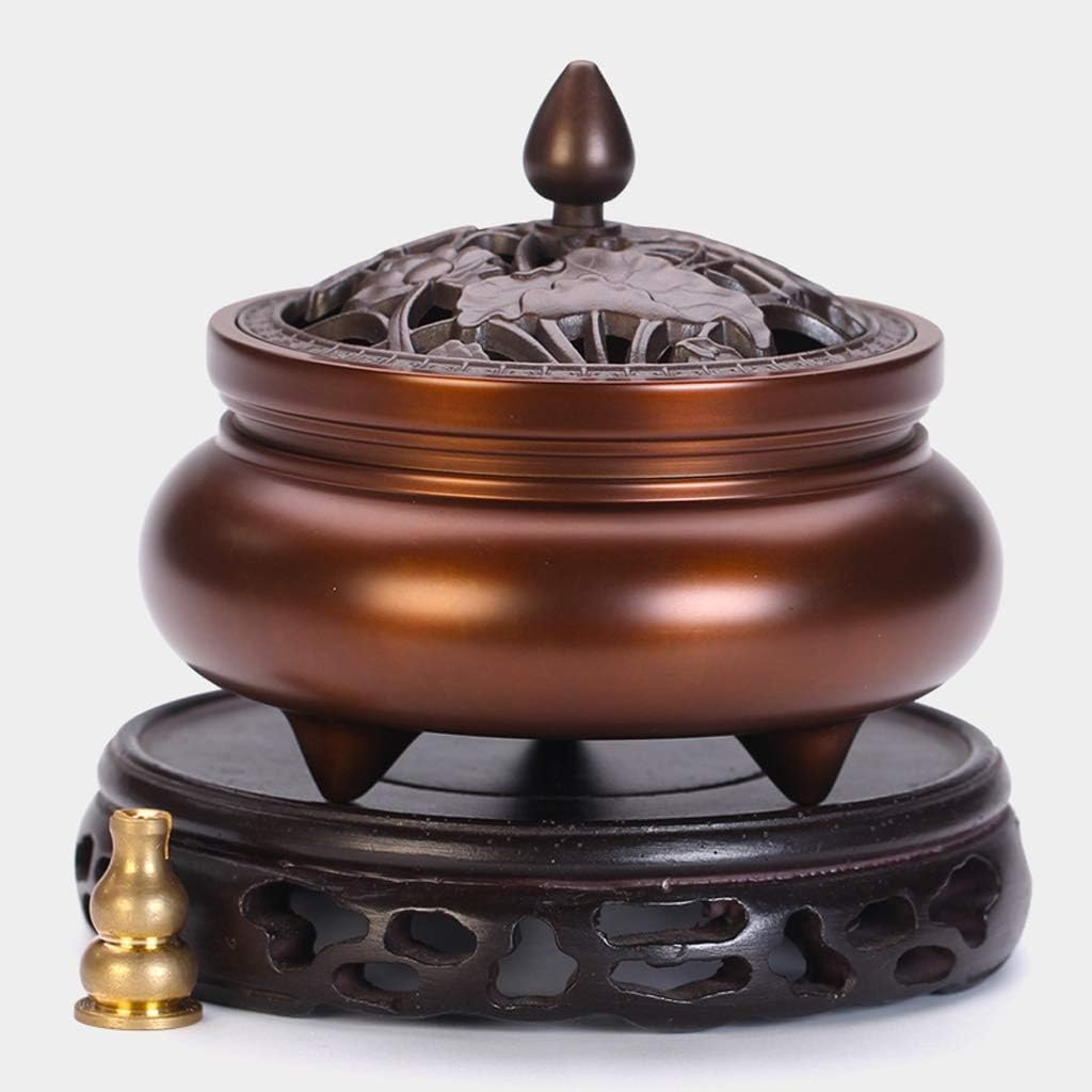 Incense Burner Holder with Cover Incense Stick Holder Copper Alloy Cover Cone Coil Aromatherapy Censer for Home Decoration (Color : Purple Lotus B)