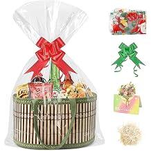 Gift Baskets Empty with Glass Bags, Hamper Box for Gifts, Woven Bamboo