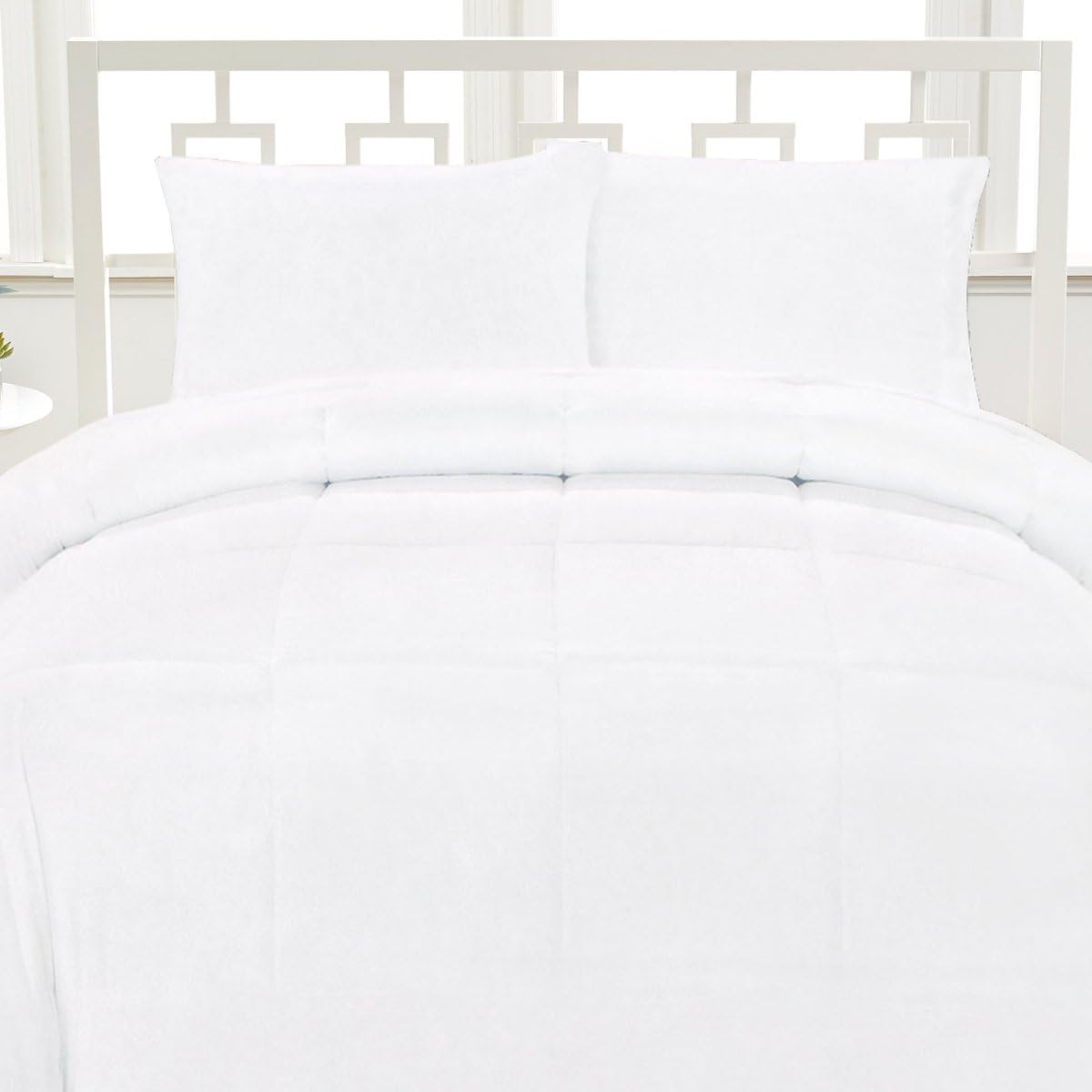 Luxurious Down Alternative Soft Solid Color Comforter Box Stitch Brushed Microfiber Bedding-King, White