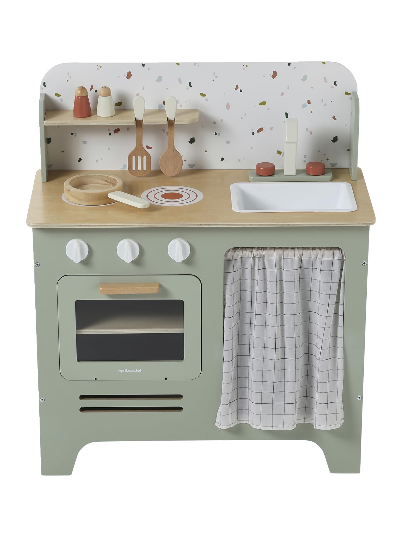 VERTBAUDET Jouet Enfant Cuisine avec Accessoires Bois FSC Vert Sauge TU