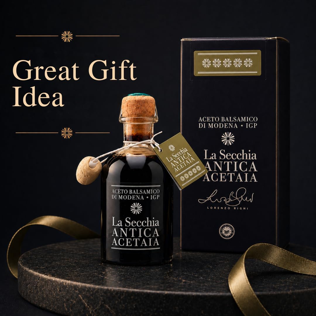 La Secchia - Balsamic Vinegar of Modena PGI "Cinque Stelle", Aged in 20 Barrels of Different Woods, High Density, 250 ml Bottle with Cork Pouring Cap.