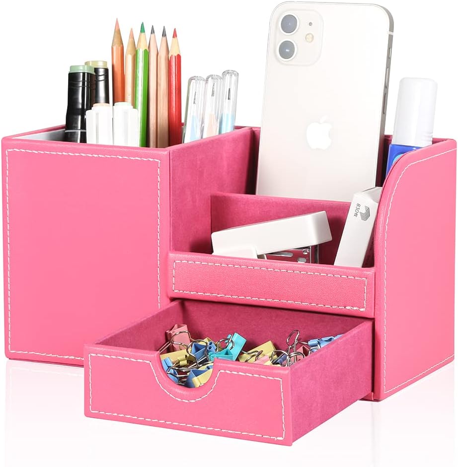 KINGFOM Desk Organizer Office Supplies Caddy Pu Leather