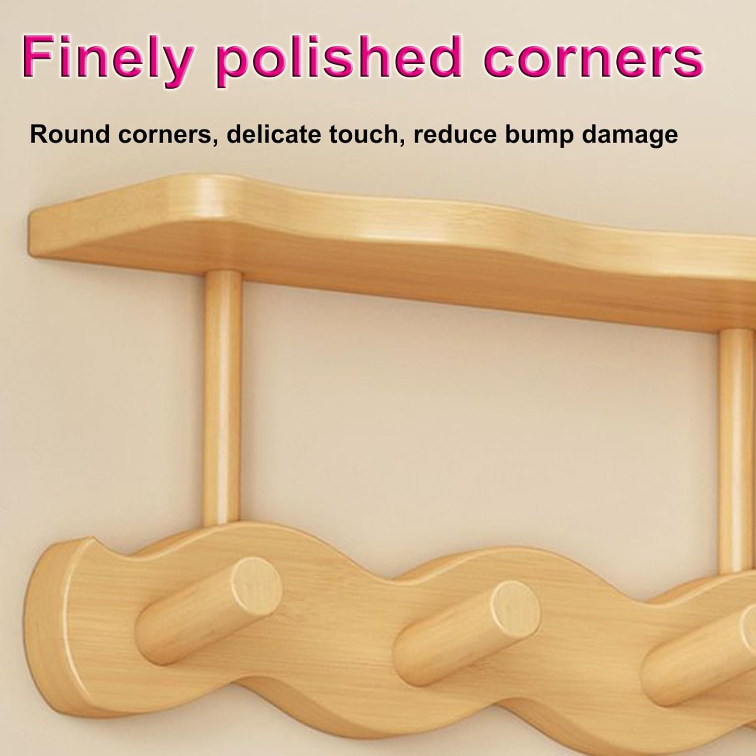 Solid Wood Wave Clothing Hook with Shelf, Hanging Clothes, Key Bag, Storage, Entrance Door(Brown,8 Hooks Shelf)