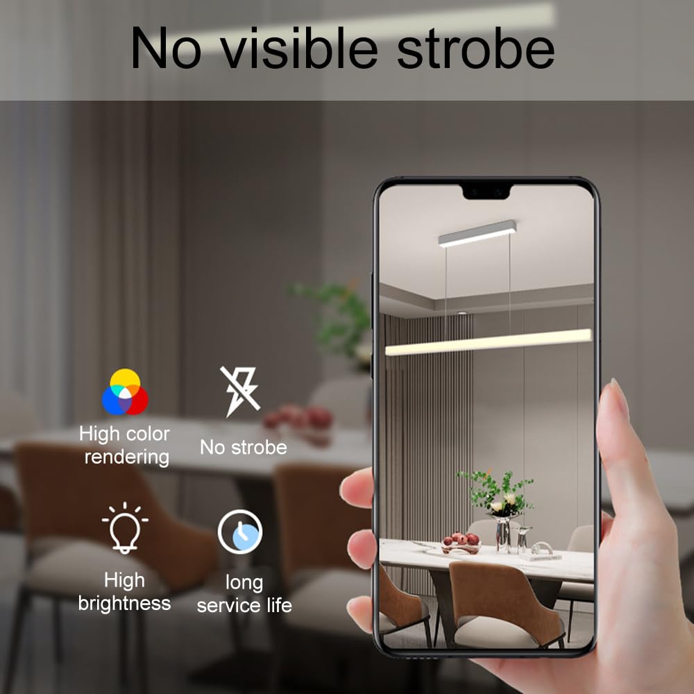 Nowoczesne liniowe lampy wiszące 39,4 cala, 3-kolorowa ściemnialna lampa wisząca Wyspa kuchenna, Wisząca oprawa oświetleniowa LED z długimi paskami do jadalni, biura 12 W (biała) Chaser of Light
