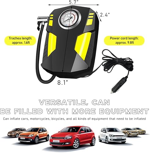 Miniatura 2 de Compresor de aire para inflador de neumáticos, bomba de neumáticos de automóvil de 12 V con indicador de presión puntero, apagado portátil con luz