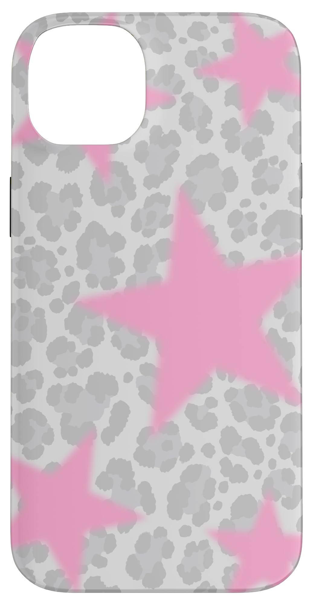 White Gray Cheetah Leopard Print and Pink Stars Case for iPhone 14 Plus
