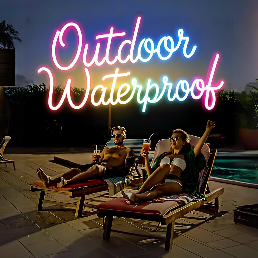 Large Outdoor Neon Signs for Pool, Professional Custom Outdoor LED Sign for Patio, Dimmable Personalized Waterproof IP67 Light up Sign for Outside