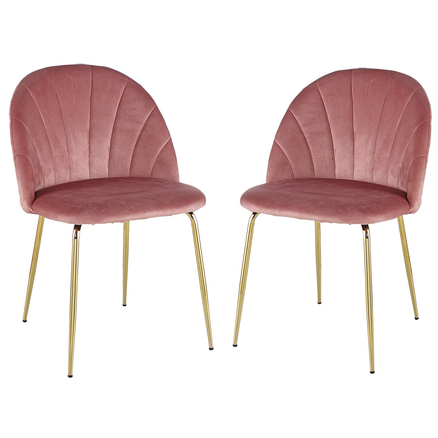 Modern Velvet Accent Chairs, Set of 2 Upholstered Side Leisure Chairs High Back Elegant Dining Chairs with Gold Plating Metal Legs for Living Room, Bedroom, Vanity, Kitchen, Patio, Cafe (Pink)