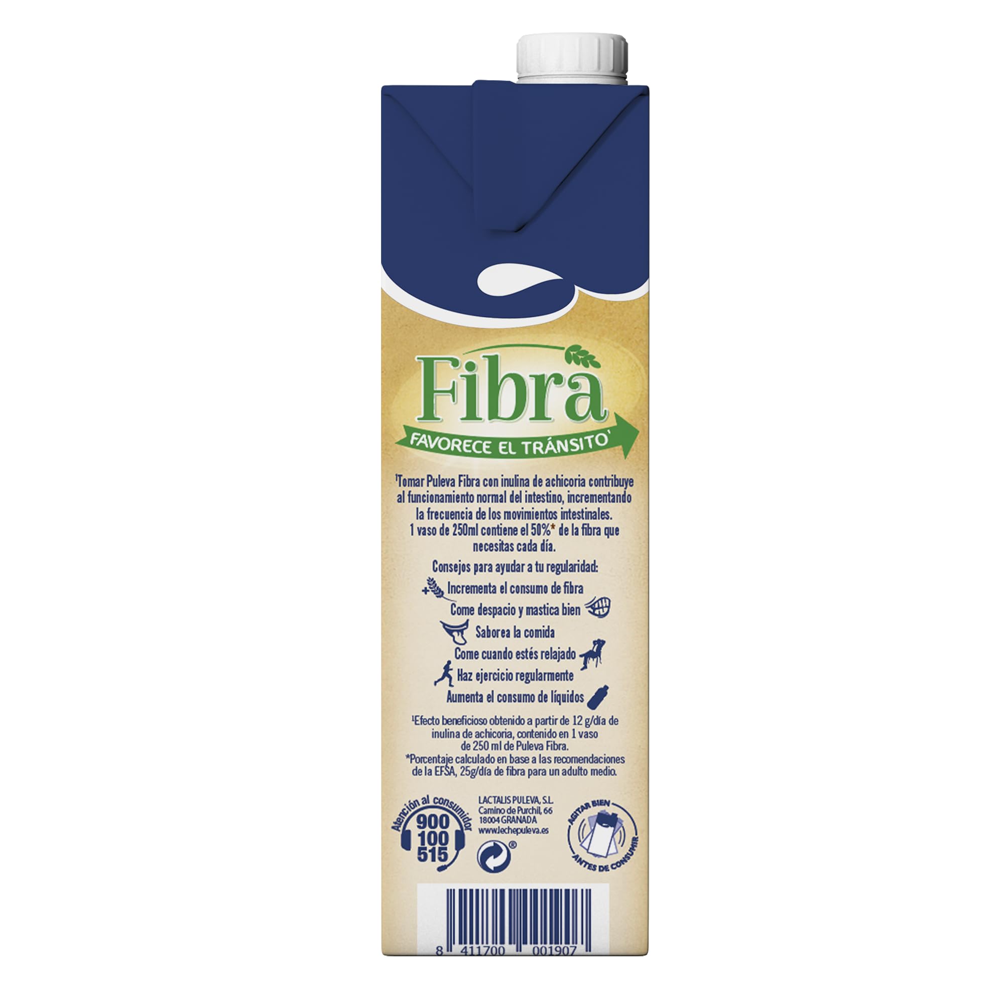 Puleva Leche con Fibra de Achicoria y Avena, Bebida Láctea, Pack 6 x 1 Litro