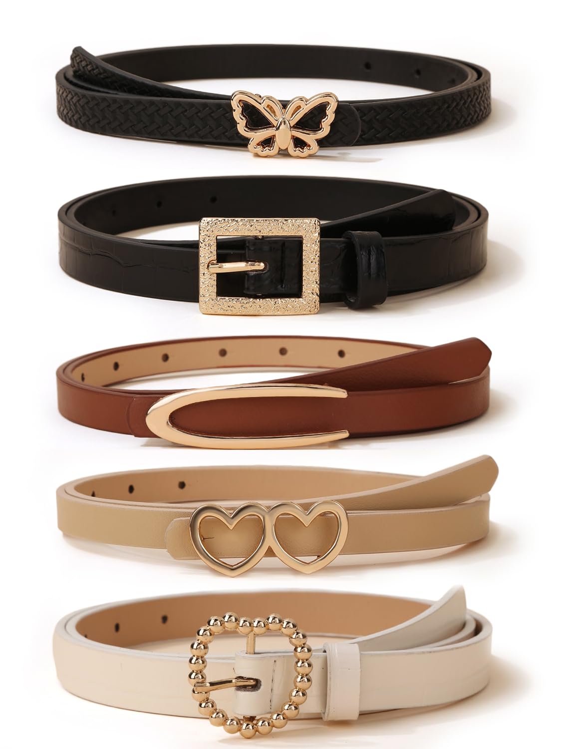 Leather Belts For Women And Girls 5 Pcs Combo Stylish Waist Belt For Dresses Jeans (16070Lb), Multicolour